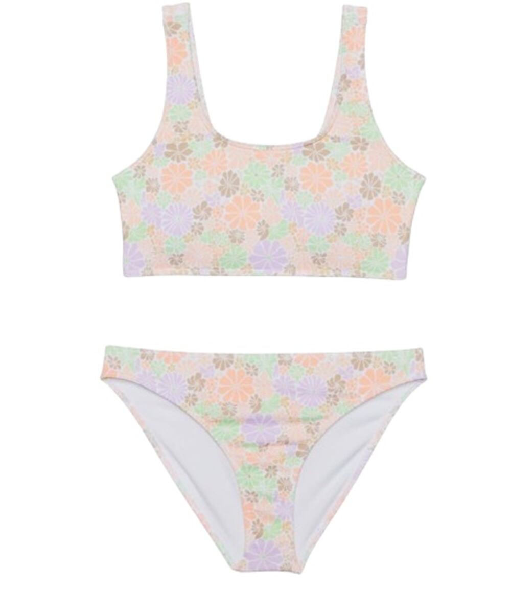 ROXY Girl's All About Sol Cropped Bikini Set Size 16 Pink Pastel Floral NWT